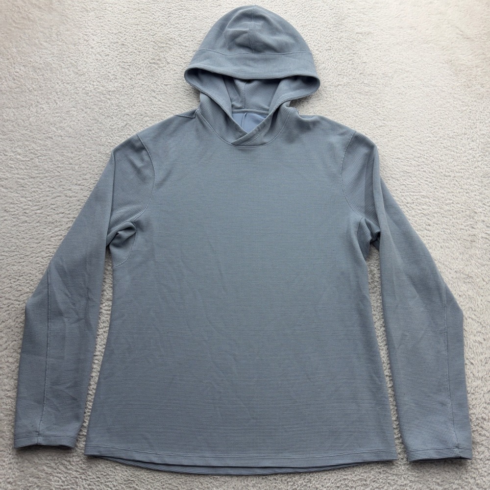 Lululemon Mens Waffle Knit Pullover Hoodie Blue Gray Activewear Medium